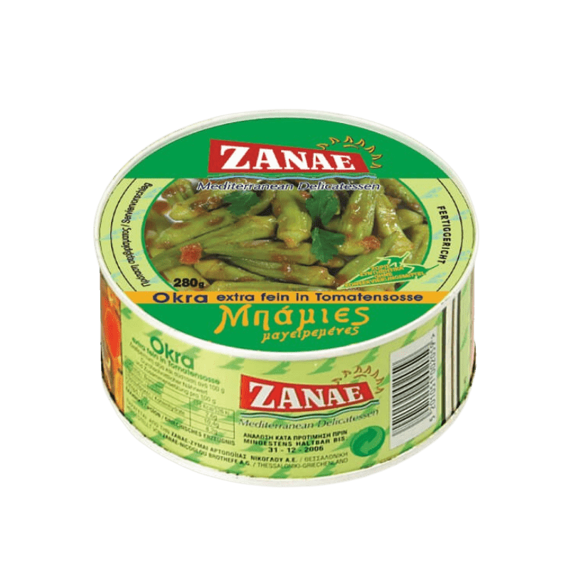 Okra Mpamies extra fein in Tomatensoße (280g) Zanae von Zanae bei Araxxon  - Hochwertiges griechisches Produkt.   Okra Mpamies extra fein in Tomatensoße (280g) Zanae από Zanae στο Araxxon  - Αυθεντικό ελληνικό προϊόν.